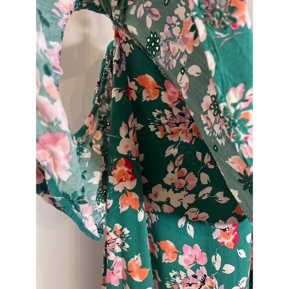 Torrid Floral Cold Shoulder Tank 5X Green Tropical Coastal Classic Chic Preppy - Picture 7 of 11